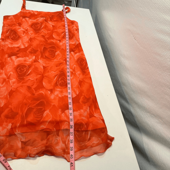 Vintage 90s Y2K Chiffon Dress Size S Floral Orange Knee Length Prom Bodycone - Picture 5 of 12
